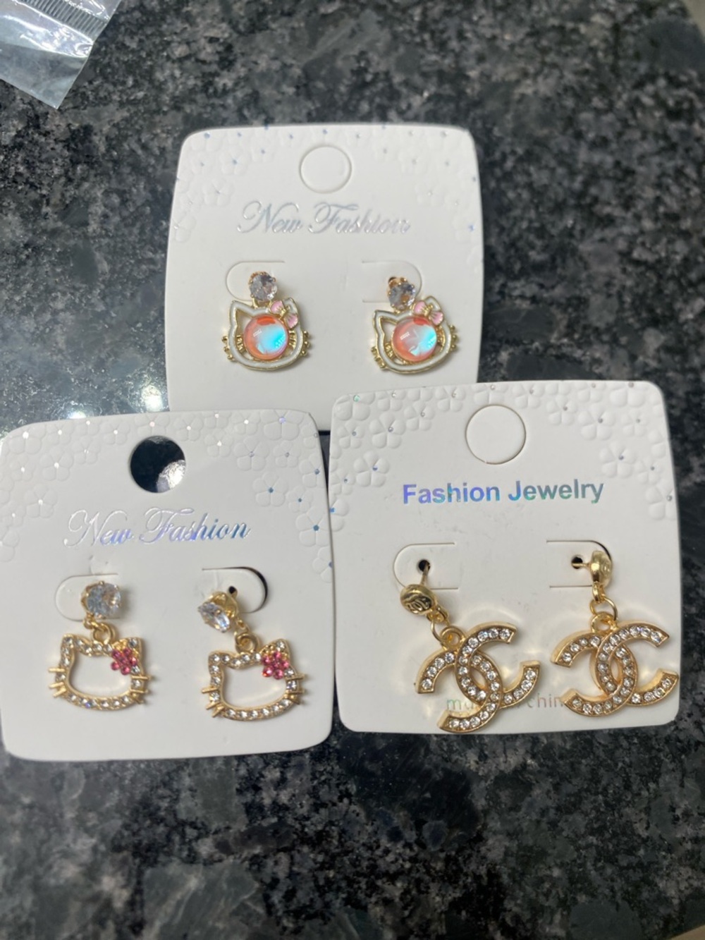 Fashion Jewelry Gold Cat Outline Dropi Earrings with Pink & Clear Stones bundle